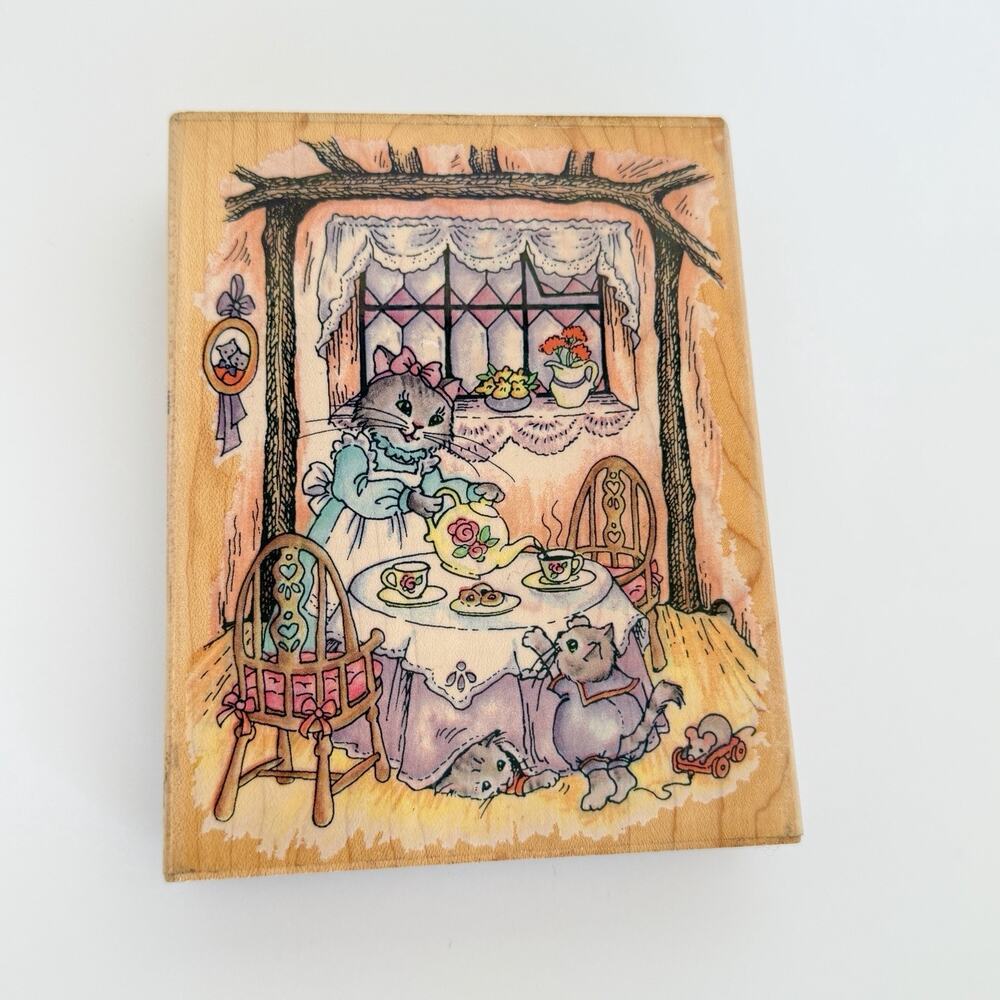 Fun Stamps Stampendous R023 TEA TIME CAT MOUSE Nursery Art Retro Crafts Vintage